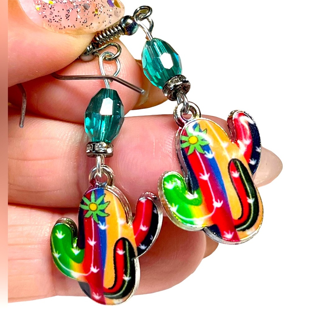 Southwestern Native feel cactus and silver earrings